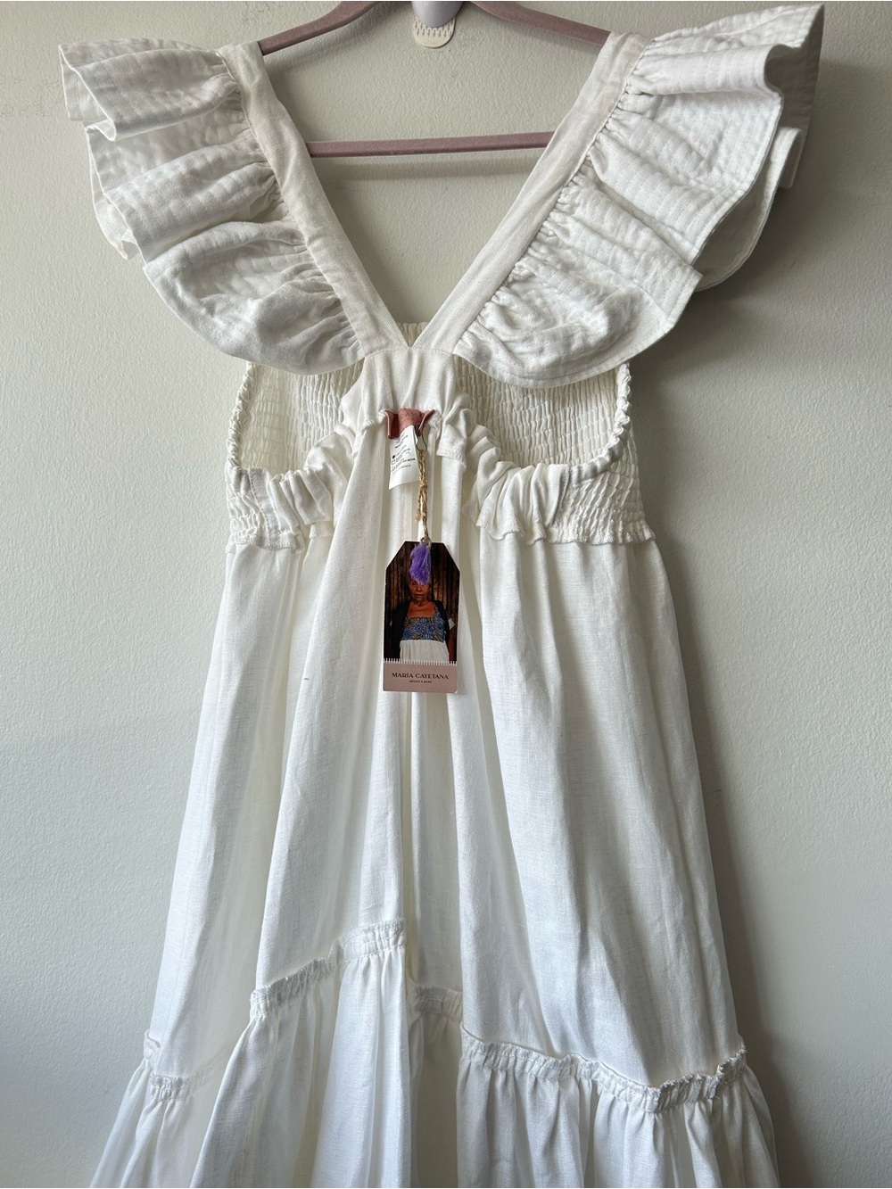 NWT Maria Cayetana Luxury Hand made in Mexico White Linen Maxi Dress - Picture 12 of 16